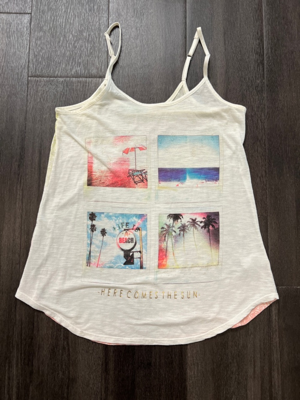 Maurices White Beach Graphic Cami with Pastel Panels